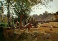 Bauern unter den Bäumen an der Dämmerung Morvan plein air Romantik Jean Baptiste Camille Corot